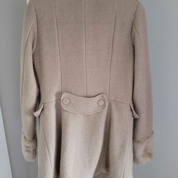 Women' coat, size XS, Beige, wool blend with faux fur - Picture 2 of 3